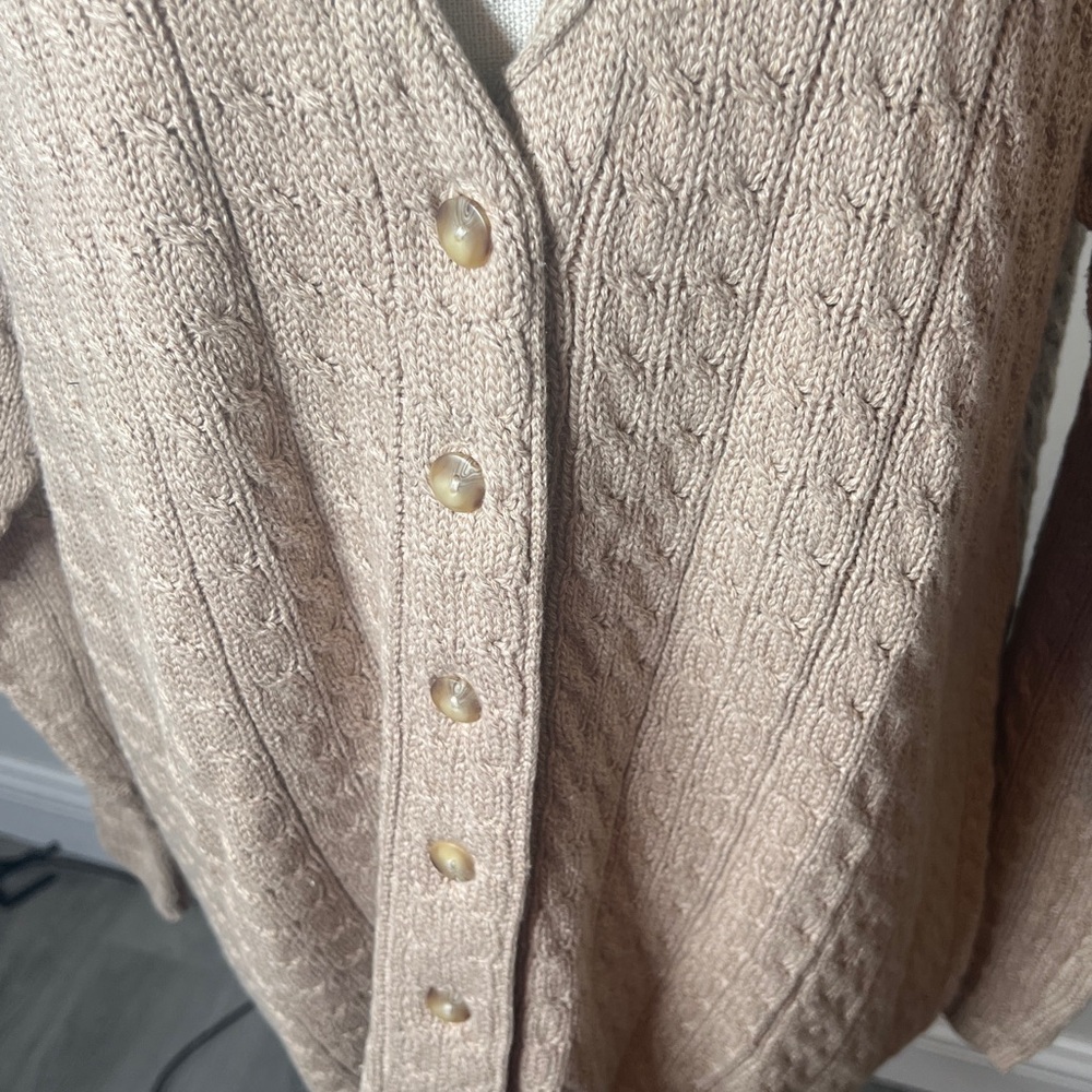 NWOT Charter Club Woven Beige  Sweater Cardigan VNeck Button Down Size Large - Picture 6 of 11